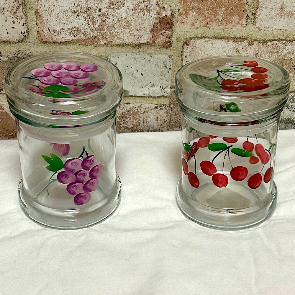Vintage painted glass storage jars